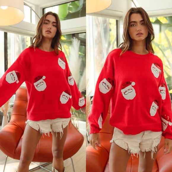 *BLACK FRIDAY SALE* Santa Baby Sequin Santa Red Pulloverp - Picture 4 of 5